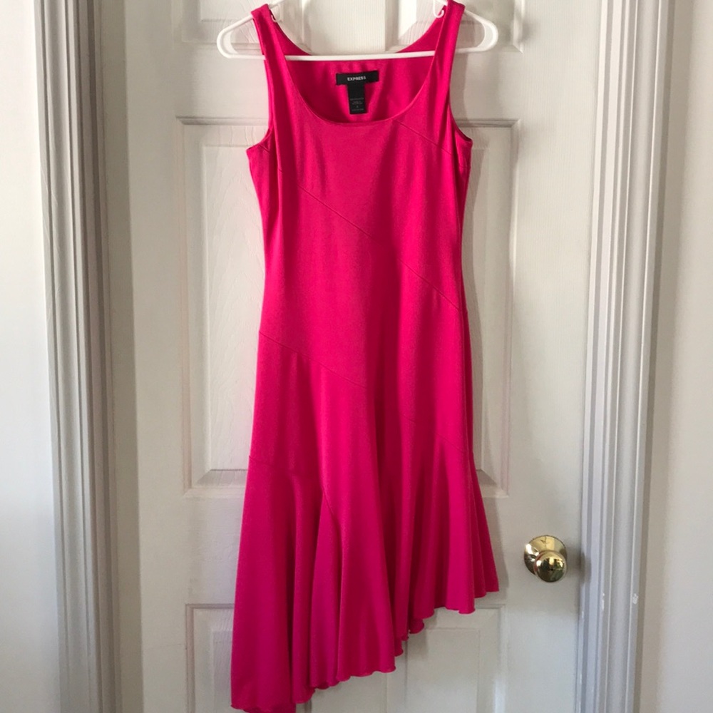 Express hot pink, asymmetrical dress, good cond